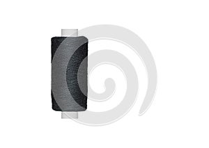 black spool of sewing thread isolated on white background