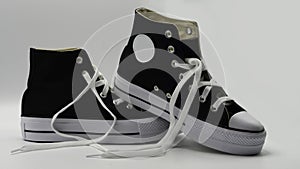 Black sport boots vintage style with white laces photo