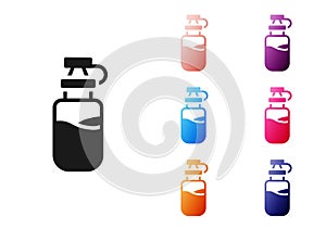 Black Sport bottle with water icon isolated on white background. Set icons colorful. Vector