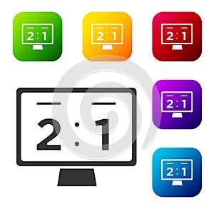 Black Sport mechanical scoreboard and result display icon isolated on white background. Set icons in color square