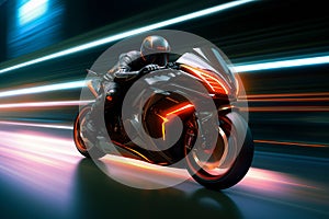 A black sport motorbike in motion blurred background generative AI