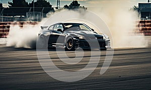 Black Sports Car Engulfed in Smoke