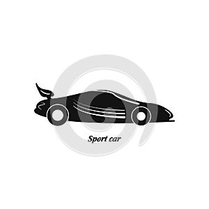 Black sports car icon on a white background.