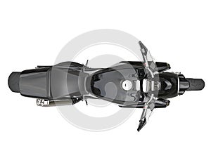 Black sports motorcycle - top view