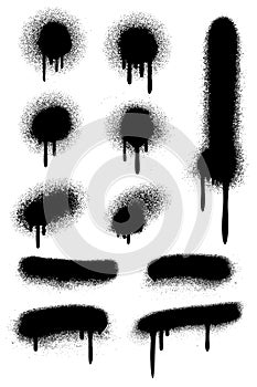 Black spray paint with drips isolated on white vector set