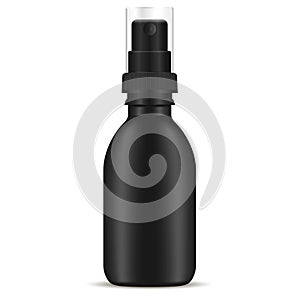 Black Spray Pump Bottle. Vector Cosmetic Container
