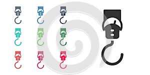 Black Spring scale icon isolated on white background. Balance for weighing. Determination of weight. Set icons colorful