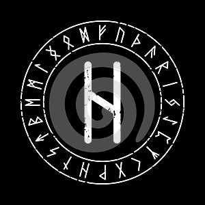 BLACK SQUARE BACKGROUND WITH HAGALAZ RUNE IN A MAGIC CIRCLE