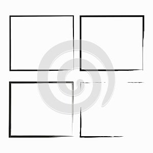 Black square frames set. Grunge silhouette art. Abstract modern. Line background. Vector illustration. Stock image.