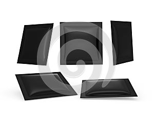 Black square heat sealed packet with clipping path