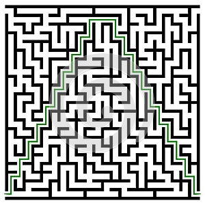 Black square maze 22x22 with help