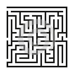 Black square vector maze isolated on white background. Labyrinth with three entrances. Vector maze icon.