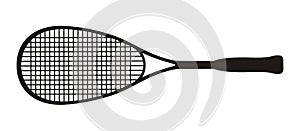 Black squash racket on a white background photo