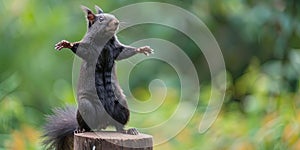 Playful Black Squirrel with Arms Outstretched