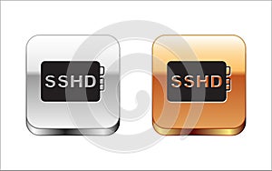 Black SSHD card icon isolated on white background. Solid state drive sign. Storage disk symbol. Silver and gold square