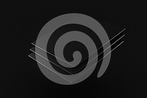 Black stack box cloth fabric levitation on black background 3d r