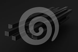 black stack line box chaos levitation on black background 3d rendering