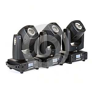 Black stage lights isolated on white background