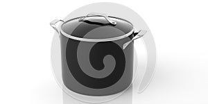 Black stainless steel cooking pot isolated on white background. 3d illustration