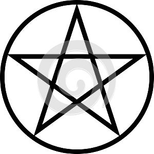 Black star in a circle. Linear black star in a black circle. Pentagram. photo
