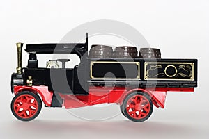 Black steam car classic toy car sideview