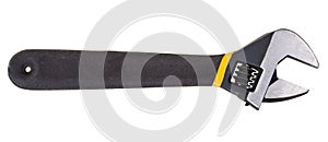 Black steel adjustable spanner isolated