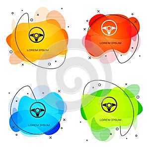 Black Steering wheel icon isolated on white background. Car wheel icon. Abstract banner with liquid shapes. Vector