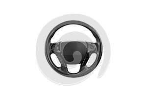 Black steering wheel isolated on a white background with clipping path.