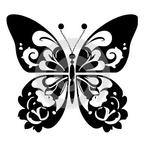 Black stencil of a beautiful butterfly. AI-Generated.