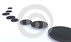 Black stepping stones with shadow on white background