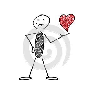 Black stickman with heart - web love icon.