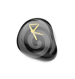 Black stone rune Raido isolated on white photo