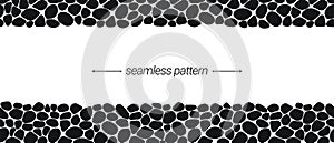 Black stone seamless pattern vector. Black and white cobblestone, pebble border frame. Irregular shapes repeated