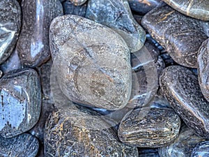 Black stones or rocks in closeup