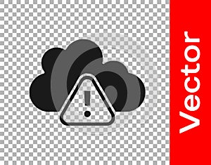 Black Storm warning icon isolated on transparent background. Exclamation mark in triangle symbol. Weather icon of storm