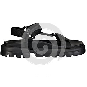 Black Strapped Sandal on White