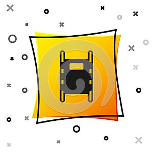 Black Stretcher icon isolated on white background. Patient hospital medical stretcher. Yellow square button. Vector