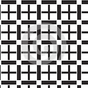 black striped weave and white dashed line inside with white square pattern background