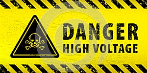 Black Stripped Rectangle on yellow background. Blank Warning Sign. Sign of Danger High Voltage. Template in grunge style.