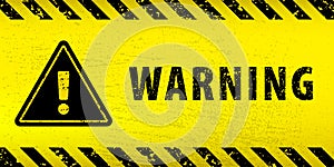 Black Stripped Rectangle on yellow background. Blank Warning Sign. Warning Background with warning signand exclemation mark. Templ