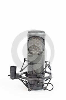 Black Studio Condenser Professional Microphone above white background