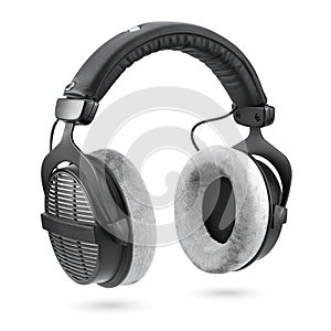 Black studio headphones isolated on white background