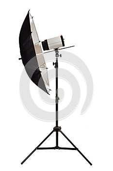 Black studio umbrella isolated on the white background