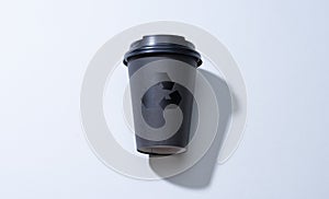 Black Stylish Takeaway Coffee Cup From Recyclable Cardboard With Recycle Arrow. Eco Friendly Production Concept