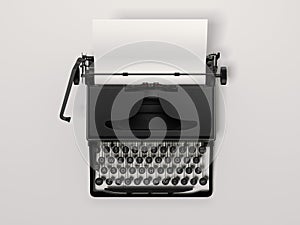 Black stylish typewriter with blank paper sheet. 3d rendering