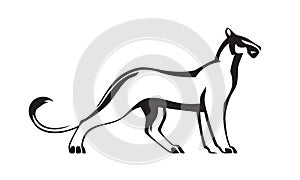 Black stylized silhouette of panther. Vector wildcat illustration. Animal isolated on white background as logo or mascot