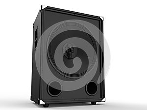 Black sub woofer speaker with a skull in the center - side view