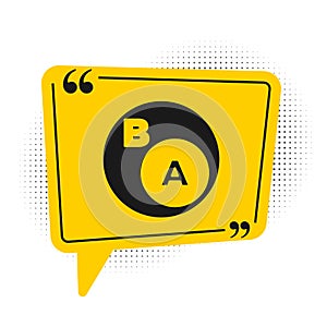 Black Subsets, mathematics, a is subset of b icon isolated on white background. Yellow speech bubble symbol. Vector