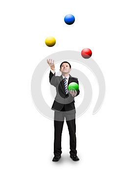 Black suit businessman juggling colorful balls