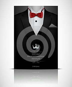 Black suit and tuxedo with red bow tie